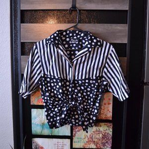 Vintage Polka Dot and Stripes Button Up Blouse